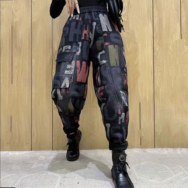 arrival 2021 spring arts style women elastic waist loose vintage jeans letter print casual cotton denim harem pants v302 women's, Blue
arrival 2021 spring arts style women elastic waist loose vintage jeans letter print casual cotton denim harem pants v302 women's, Blue