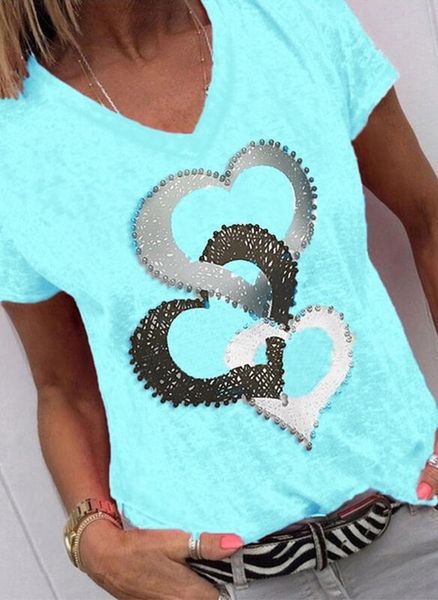 women summer t shirt fashion beaded print casual loose v-neck short sleeve t-shirt tees female plus shirts women's, White
women summer t shirt fashion beaded print casual loose v-neck short sleeve t-shirt tees female plus shirts women's, White