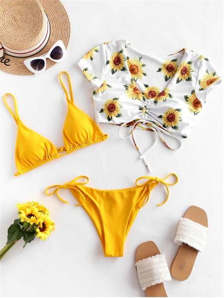 women's swimwear 3 piece swimsuit women lace up bandage sunflower bikini 2021 push string micro set bathers bathing suit, White;black
women's swimwear 3 piece swimsuit women lace up bandage sunflower bikini 2021 push string micro set bathers bathing suit, White;black