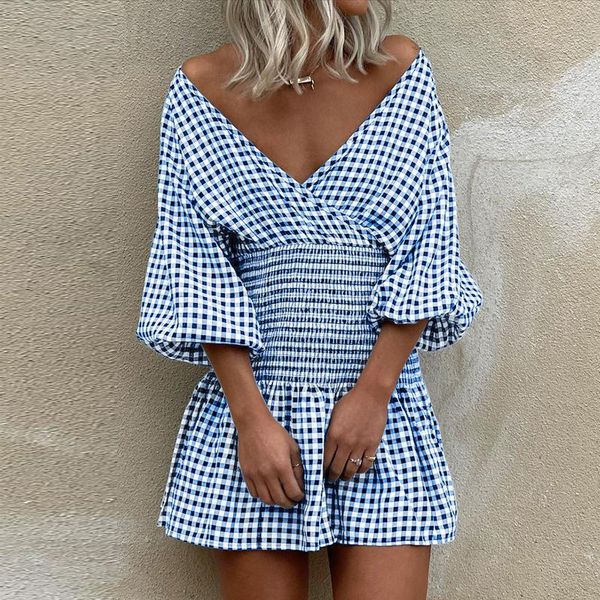 casual dresses women summer v-neck off shoulder dress elastic waist plaid mini vintage lantern sleeve spring fashion party, Black;gray
casual dresses women summer v-neck off shoulder dress elastic waist plaid mini vintage lantern sleeve spring fashion party, Black;gray