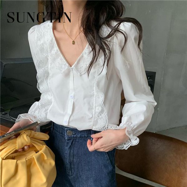women's blouses & shirts sungtin sweet lace v neck women summer puff sleeve solid blouse korean fashion kawaii long button up shirt, White
women's blouses & shirts sungtin sweet lace v neck women summer puff sleeve solid blouse korean fashion kawaii long button up shirt, White