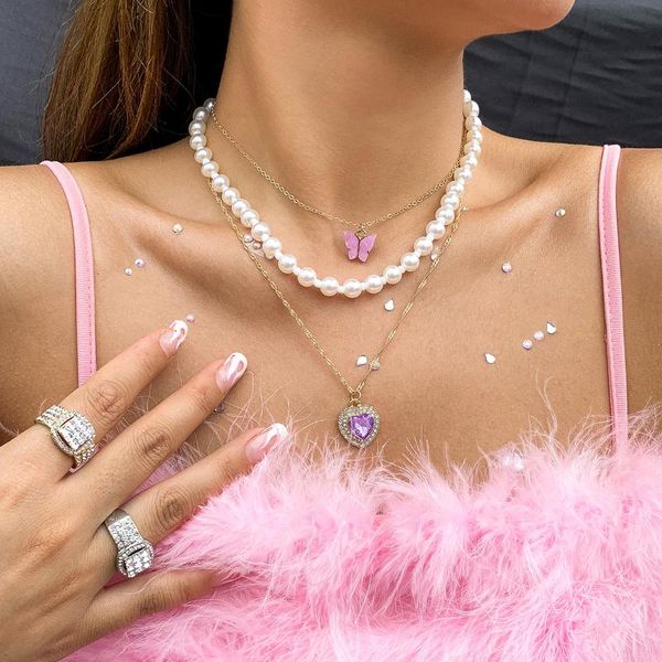 chokers luxury multilayer full crystal heart gem beads pearl butterfly pendant necklace for women elegant metal chain party punk jewelry, Golden;silver
chokers luxury multilayer full crystal heart gem beads pearl butterfly pendant necklace for women elegant metal chain party punk jewelry, Golden;silver