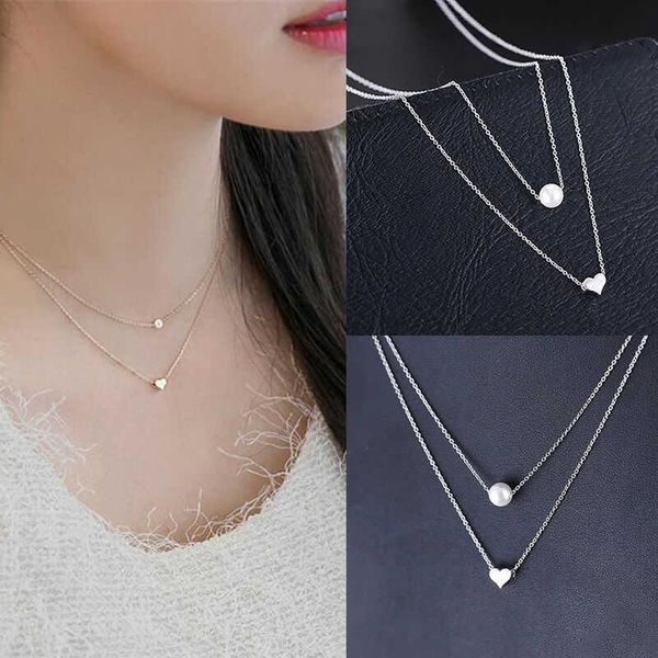 temperament fashion double heart layers chain necklace women choker charm simple chains, Silver
temperament fashion double heart layers chain necklace women choker charm simple chains, Silver
