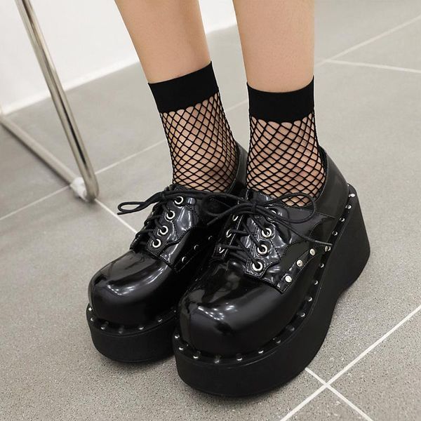 dress shoes metal rivet dark bat punk style platform street trend wedge lace-up pumps burgundy polyurethane bottom, Black
dress shoes metal rivet dark bat punk style platform street trend wedge lace-up pumps burgundy polyurethane bottom, Black