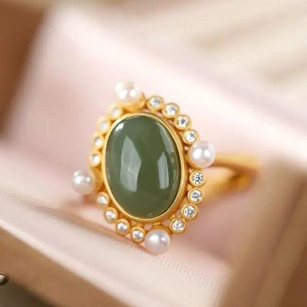 cluster rings natural hetian jade oval egg face chinese style retro creative luxury inlaid pearl zircon silver open for women, Golden;silver
cluster rings natural hetian jade oval egg face chinese style retro creative luxury inlaid pearl zircon silver open for women, Golden;silver