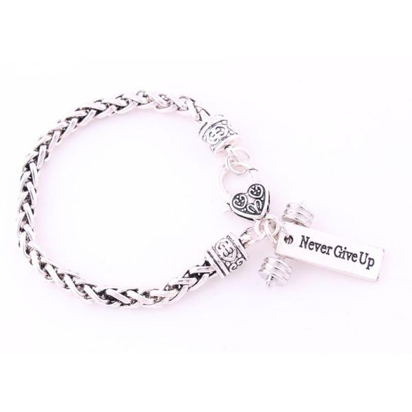 charm bracelets women men jewelry barbell pendant bracelet never give up written sign wheat link chain zinc alloy drop, Golden;silver
charm bracelets women men jewelry barbell pendant bracelet never give up written sign wheat link chain zinc alloy drop, Golden;silver
