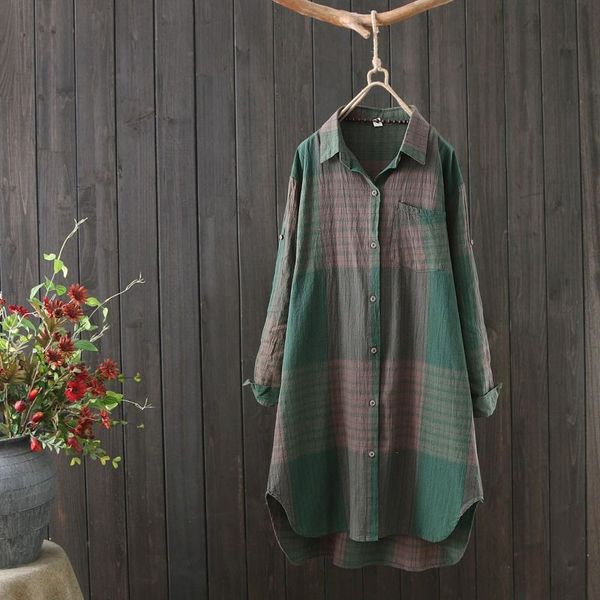 women's blouses & shirts spring arts style women long sleeve turn-down collar loose casual vintage cotton linen plaid femme blusas, White
women's blouses & shirts spring arts style women long sleeve turn-down collar loose casual vintage cotton linen plaid femme blusas, White