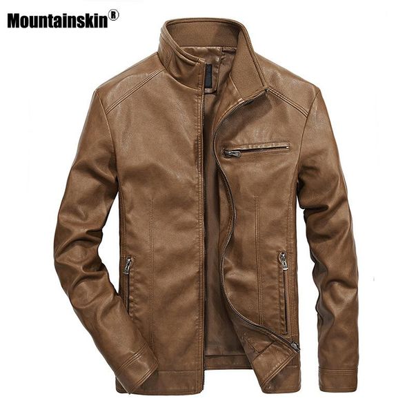 men's fur & faux leather jacket stand collar motorcycle casual slim brand clothing 5xl, Black