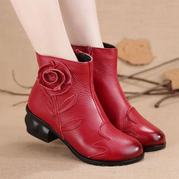 boots vintage floral heeled female women shoes red square heel women's autumn winter genuine leather ankle, Black
boots vintage floral heeled female women shoes red square heel women's autumn winter genuine leather ankle, Black