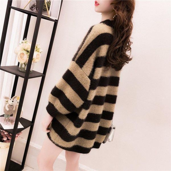 women's sweaters ladies sweater non-shedding imitation mink velvet autumn and winter thickened hedging mid-length knitted striped jumpe, White;black
women's sweaters ladies sweater non-shedding imitation mink velvet autumn and winter thickened hedging mid-length knitted striped jumpe, White;black