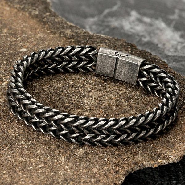 link, chain classic mens retro stainless steel magnetic clasp bracelet fashion silver color trend party jewelry gift, Black
link, chain classic mens retro stainless steel magnetic clasp bracelet fashion silver color trend party jewelry gift, Black