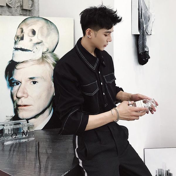 denim men's shirt long sleeve casual easy match the original design of korean version jacket shirts, White;black
denim men's shirt long sleeve casual easy match the original design of korean version jacket shirts, White;black