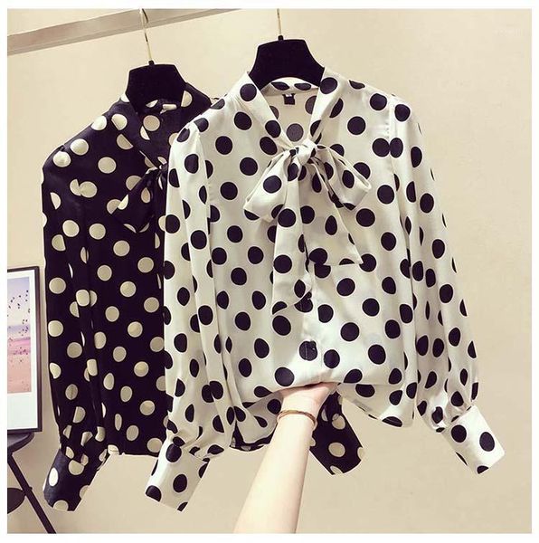 women's blouses & shirts 2021 spring women long sleeves polka dots blouse bow knot collar korean chemisier femme, White
women's blouses & shirts 2021 spring women long sleeves polka dots blouse bow knot collar korean chemisier femme, White