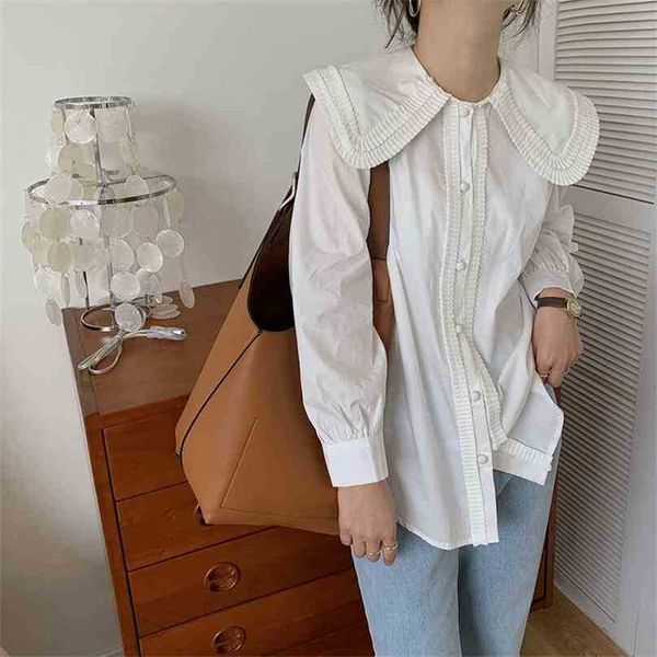 women chic shirt spring retro gentle pleated peter pan collar long sleeves elegance blouse female short 210525, White
women chic shirt spring retro gentle pleated peter pan collar long sleeves elegance blouse female short 210525, White
