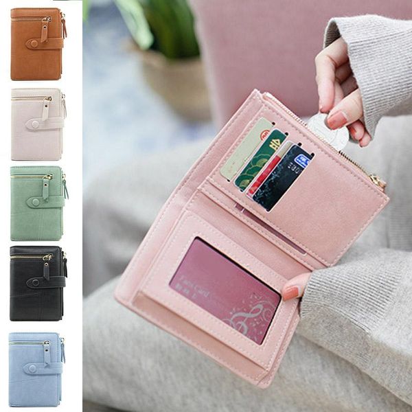 wallets women wallet female short folding multi-function clutch bag small cards holder, Red;black