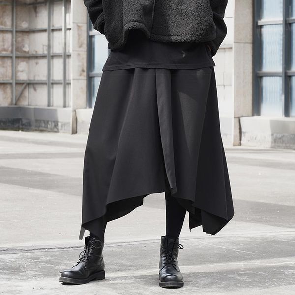 men's pants dark personality irregular hem design couples with a casual loose-fitting wide leg nine cent, Black
men's pants dark personality irregular hem design couples with a casual loose-fitting wide leg nine cent, Black