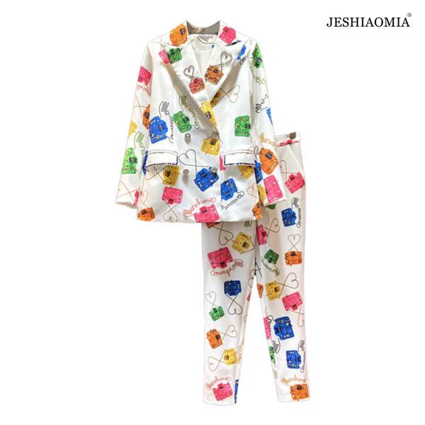 women's two piece pants jeshiaomia-2021 autumn notched collar fashion print beaded blazer & suit, White
women's two piece pants jeshiaomia-2021 autumn notched collar fashion print beaded blazer & suit, White