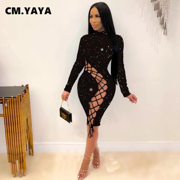 casual dresses cm.yaya galaxy print lace up hollow out midi bodycon dress for women club party nightwear long sleeve, Black;gray 
casual dresses cm.yaya galaxy print lace up hollow out midi bodycon dress for women club party nightwear long sleeve, Black;gray