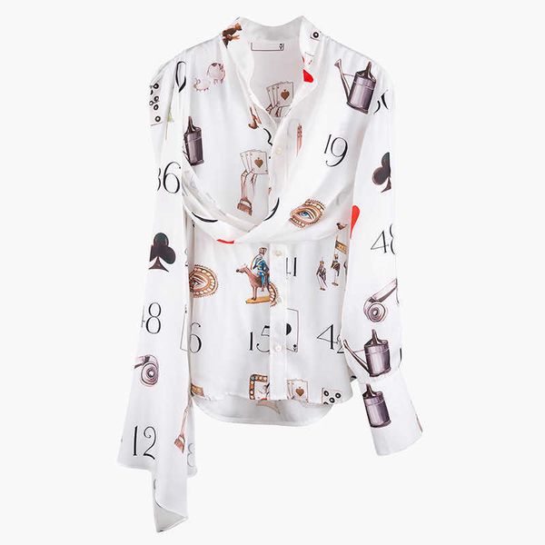 women's blouses & shirts character printed ribbon single breasted sleeve long fashion shirt silk collar s1026 phu1, White
women's blouses & shirts character printed ribbon single breasted sleeve long fashion shirt silk collar s1026 phu1, White