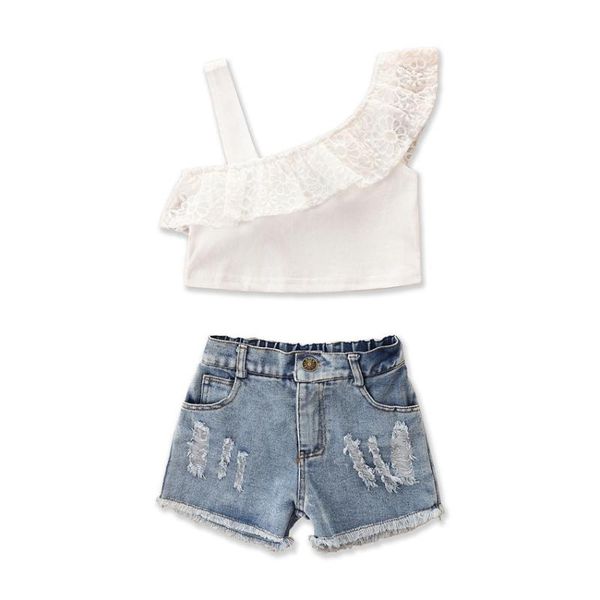 clothing sets summer girl set white lace ruffles vest + denim jeans shorts 2pcs suits for kids
clothing sets summer girl set white lace ruffles vest + denim jeans shorts 2pcs suits for kids