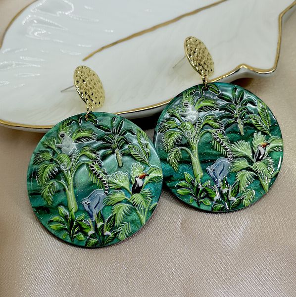 s2344 fashion jewelry green rain forest dangle earrings plants and animals 3d relief printed acrylic earring, Silver
s2344 fashion jewelry green rain forest dangle earrings plants and animals 3d relief printed acrylic earring, Silver