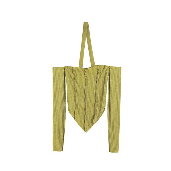 women's t-shirt one-shoulder summer design sense niche green irregular long-sleeved strapless girl, White
women's t-shirt one-shoulder summer design sense niche green irregular long-sleeved strapless girl, White