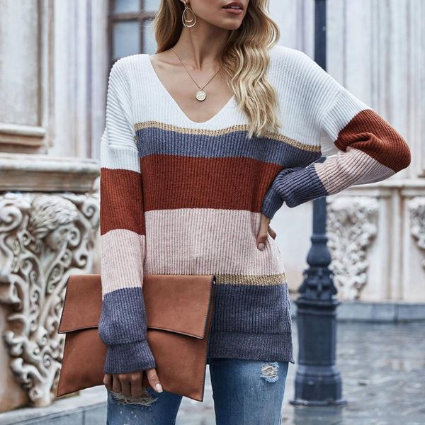 women's sweaters loose woman stripes v-neck patchwork long sleeves for fashion casual pullover women pulls femme, White;black
women's sweaters loose woman stripes v-neck patchwork long sleeves for fashion casual pullover women pulls femme, White;black