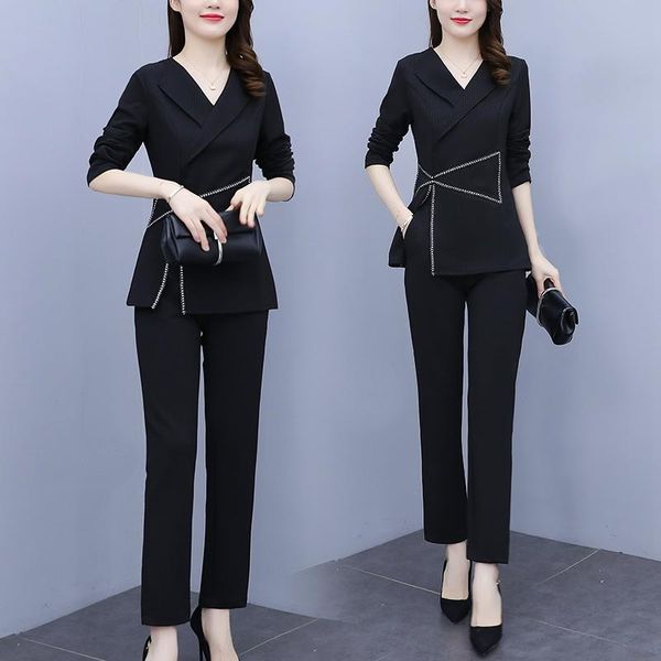 women's two piece pants autumn temperament slim trousers suit set fashion pants two-piece survetement femme 2 year-old female costume, White
women's two piece pants autumn temperament slim trousers suit set fashion pants two-piece survetement femme 2 year-old female costume, White