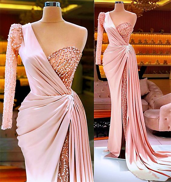2021 plus size arabic aso ebi pink beaded prom dresses one shoulder high split evening formal party second reception bridesmaid gowns dress, Black
2021 plus size arabic aso ebi pink beaded prom dresses one shoulder high split evening formal party second reception bridesmaid gowns dress, Black