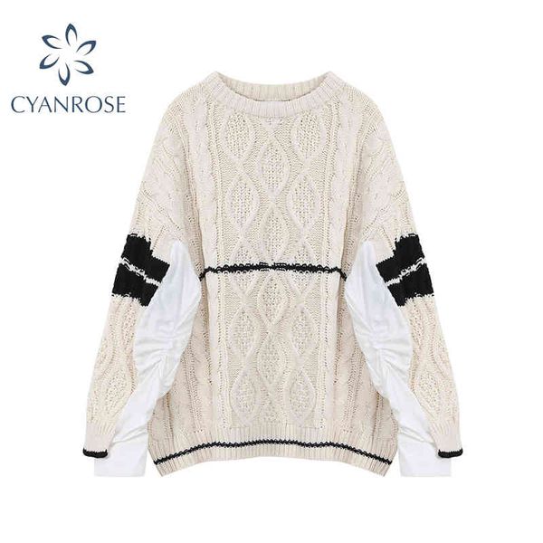 women oversized sweaters winter long sleeve patchwork knitted pullover female harajuku o-neck loose ugly sweater jumper 210417, White;black
women oversized sweaters winter long sleeve patchwork knitted pullover female harajuku o-neck loose ugly sweater jumper 210417, White;black