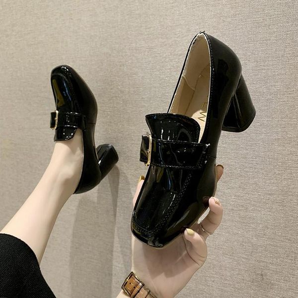 dress shoes patent leather chunky zapatos de mujer high heels loafers metal belt square buckle decorate pumps brand office women, Black
dress shoes patent leather chunky zapatos de mujer high heels loafers metal belt square buckle decorate pumps brand office women, Black