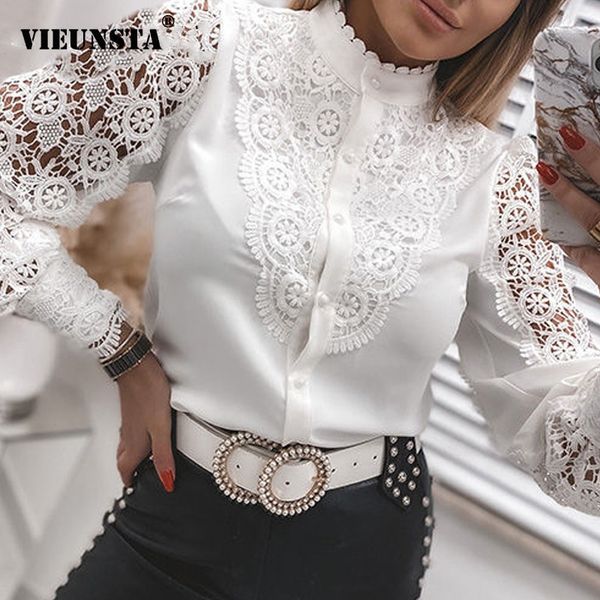 new spring stand collar button office lady blouse women embroidery flower lace shirt autumn patchwork long sleeve hollow out top, White
new spring stand collar button office lady blouse women embroidery flower lace shirt autumn patchwork long sleeve hollow out top, White