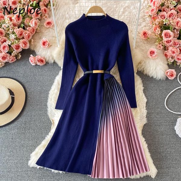 casual dresses neploe vintage elegant knee-length knitted robe autumn women pleated dress long sleeve slim waist patchwork vestido mujer, Black;gray
casual dresses neploe vintage elegant knee-length knitted robe autumn women pleated dress long sleeve slim waist patchwork vestido mujer, Black;gray