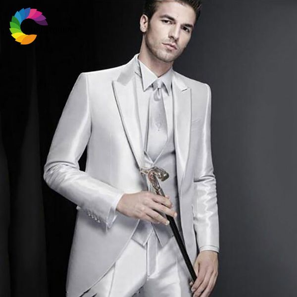 men's suits & blazers shinny silver men wedding custom made man jacket 3piece pants vest slim fit groom tuxedo business ternos wpl, White;black
men's suits & blazers shinny silver men wedding custom made man jacket 3piece pants vest slim fit groom tuxedo business ternos wpl, White;black