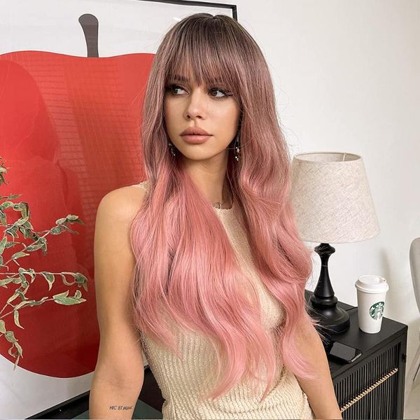 synthetic wigs pink wig with bangs for women long ombre wavy heat resistant daily party(ombre 26inch), Black
synthetic wigs pink wig with bangs for women long ombre wavy heat resistant daily party(ombre 26inch), Black