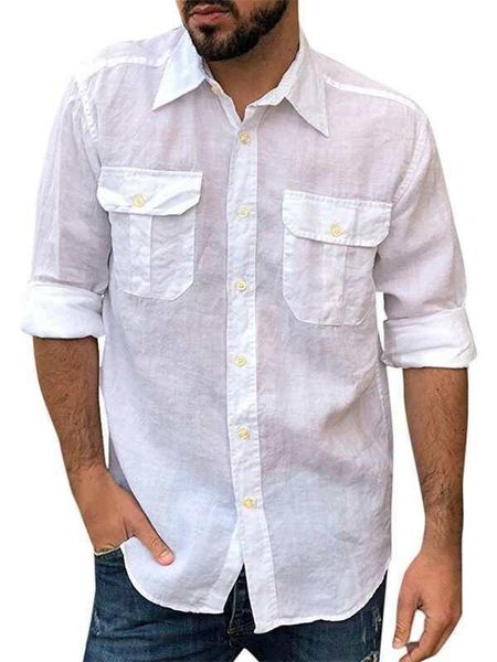 men leisure single-breasted double cotton and linen shirt pocket fashion long-sleeved men's casual shirts, White;black
men leisure single-breasted double cotton and linen shirt pocket fashion long-sleeved men's casual shirts, White;black