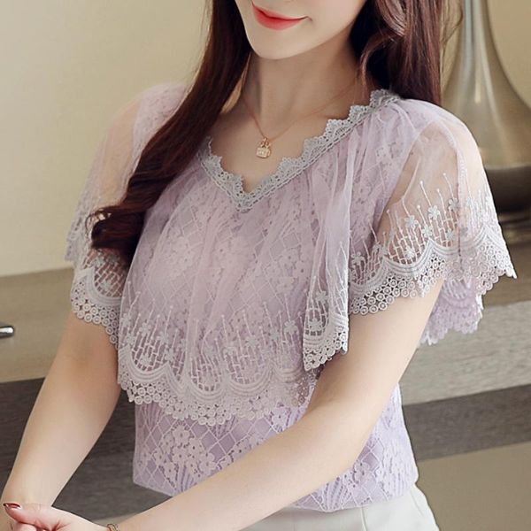 women's blouses & shirts fashion womens and v collar lace blouse shirt short sleeve women summer elegante a866, White
women's blouses & shirts fashion womens and v collar lace blouse shirt short sleeve women summer elegante a866, White