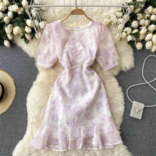 women fashion round neck elegant purple print dress summer short sleeve embroidery hollow slim ruffled vestidos s579 210527, Black;gray
women fashion round neck elegant purple print dress summer short sleeve embroidery hollow slim ruffled vestidos s579 210527, Black;gray