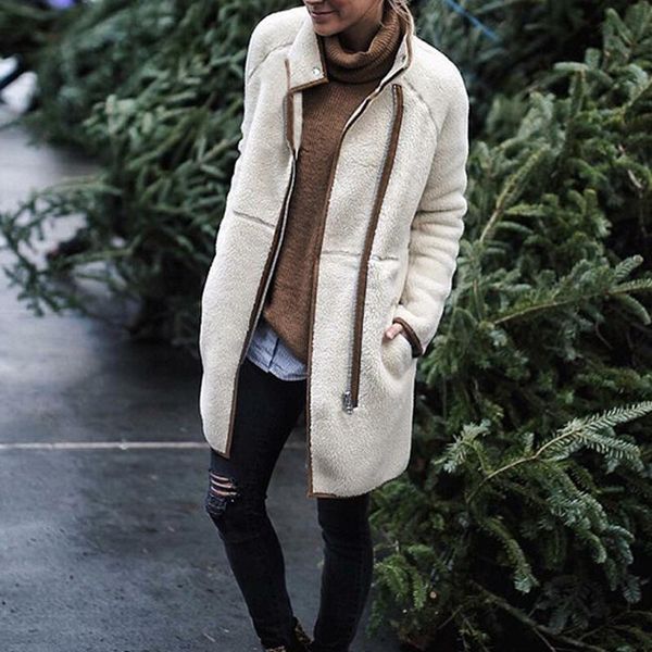 women's jackets autumn winter jacket solid beige elegant high collar streetwear long sleeve fleece warm coat female outwear, Black;brown
women's jackets autumn winter jacket solid beige elegant high collar streetwear long sleeve fleece warm coat female outwear, Black;brown