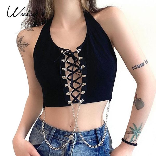 weekeep y2k gothic tie up chains black tank women's backless halter crop fashion punk streetwear vest summer 2000s tanks & cam, White
weekeep y2k gothic tie up chains black tank women's backless halter crop fashion punk streetwear vest summer 2000s tanks & cam, White