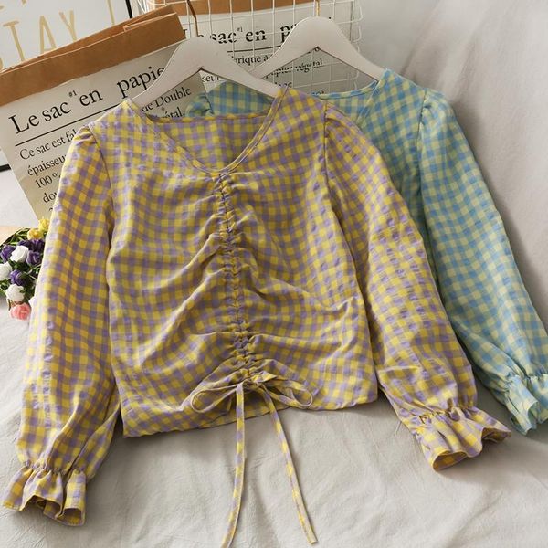 fashion spring autumn plaid v-neck drawstring lace-up shirts small fresh long sleeve blouse women clothing korean women's blouses &, White
fashion spring autumn plaid v-neck drawstring lace-up shirts small fresh long sleeve blouse women clothing korean women's blouses &, White