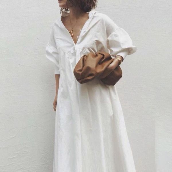 casual dresses nice summer japanese style temperament loose all-match solid color v-neck lantern sleeve women's dress oversize, Black;gray
casual dresses nice summer japanese style temperament loose all-match solid color v-neck lantern sleeve women's dress oversize, Black;gray