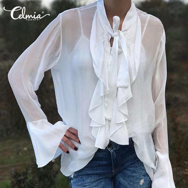 celmia stylish women 2021 summer ruffles blouses bow tie shirts ladies see-through soild long flare sleeve blusas plus size women's &, White
celmia stylish women 2021 summer ruffles blouses bow tie shirts ladies see-through soild long flare sleeve blusas plus size women's &, White