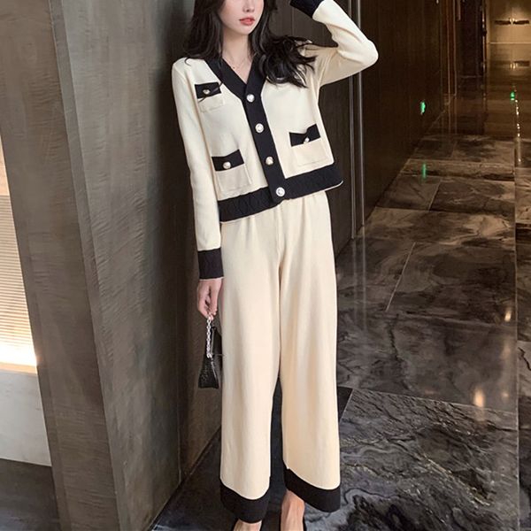 women's two piece pants fashion designer korean elegant knitted 2 sets suits long sleeve v-neck + wide leg spring u7kv, White
women's two piece pants fashion designer korean elegant knitted 2 sets suits long sleeve v-neck + wide leg spring u7kv, White