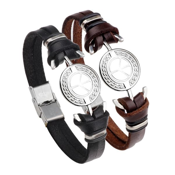 new stainless steel bracelet stainless steel buckle peace symbol cowhide bracelet jewelry, Golden;silver
new stainless steel bracelet stainless steel buckle peace symbol cowhide bracelet jewelry, Golden;silver