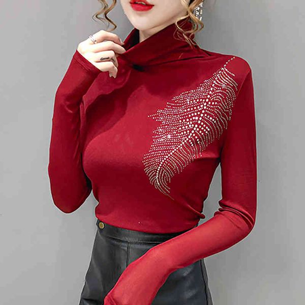 women's t-shirt shintimes thin t shirt women elasticity turtleneck diamonds clothes autumn slim tshirt long sleeve casual top, White
women's t-shirt shintimes thin t shirt women elasticity turtleneck diamonds clothes autumn slim tshirt long sleeve casual top, White