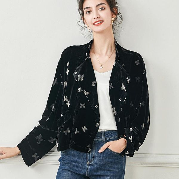 women's jackets real velvet jacket autumn 2021 design double breasted iris silk, Black;brown
women's jackets real velvet jacket autumn 2021 design double breasted iris silk, Black;brown