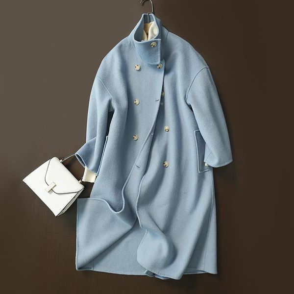 women's wool & blends elegant lake blue 100% coat for women 2021 autumn winter hand-sewn cashmere office lady female k1138, Black
women's wool & blends elegant lake blue 100% coat for women 2021 autumn winter hand-sewn cashmere office lady female k1138, Black