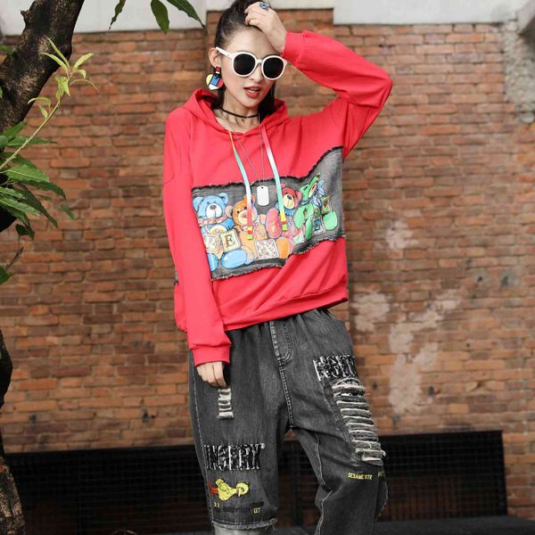 hoodies loose plus size hoodie women autumn style korean street print denim stitching hooded pullover sweater, Black
hoodies loose plus size hoodie women autumn style korean street print denim stitching hooded pullover sweater, Black