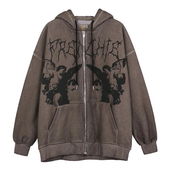 women's jackets hooded graffiti angel print letter embroidery fashion thick fleece hoodies coat outwear, Black;brown 
women's jackets hooded graffiti angel print letter embroidery fashion thick fleece hoodies coat outwear, Black;brown